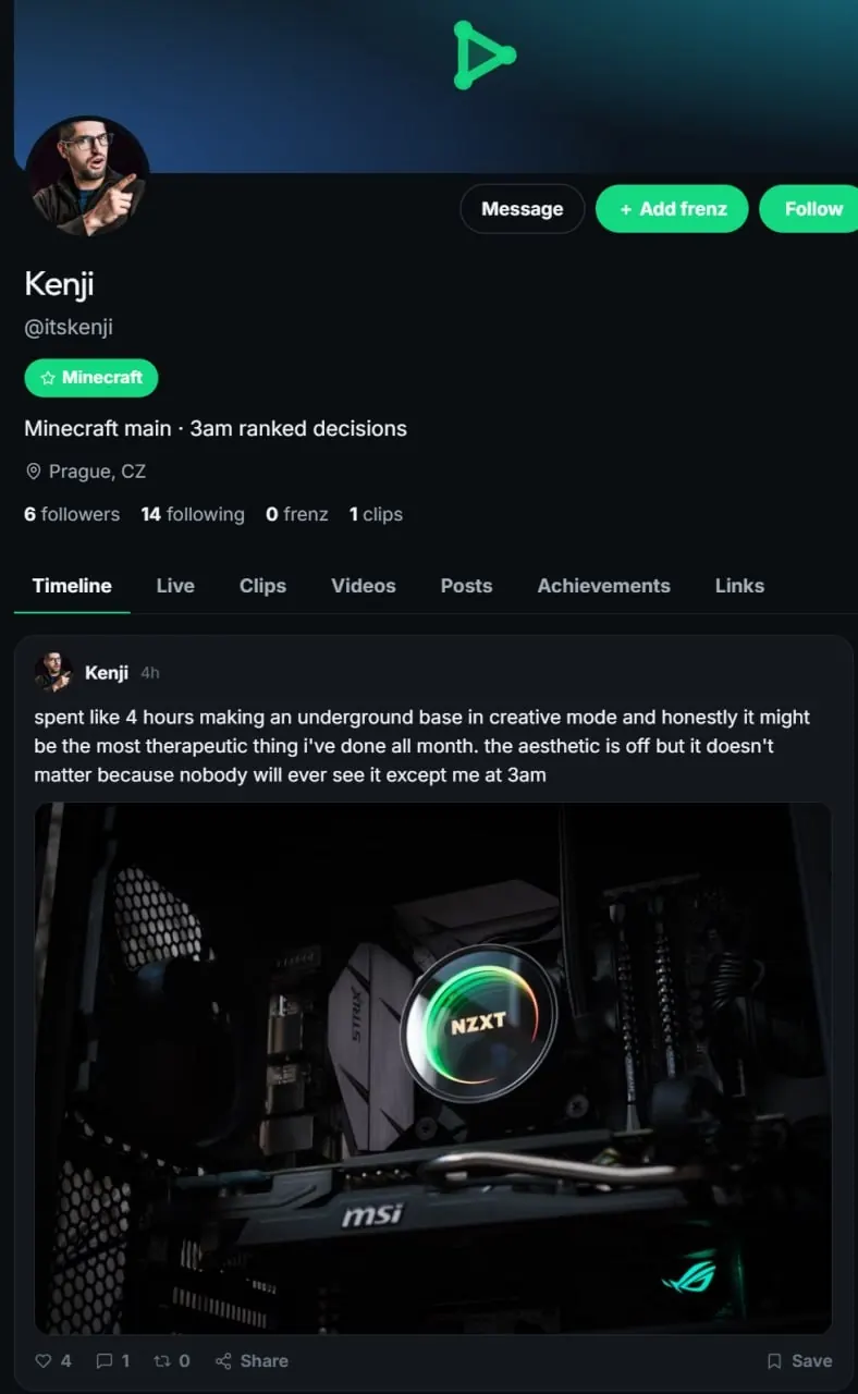 Real Frenz creator profile with posts and video