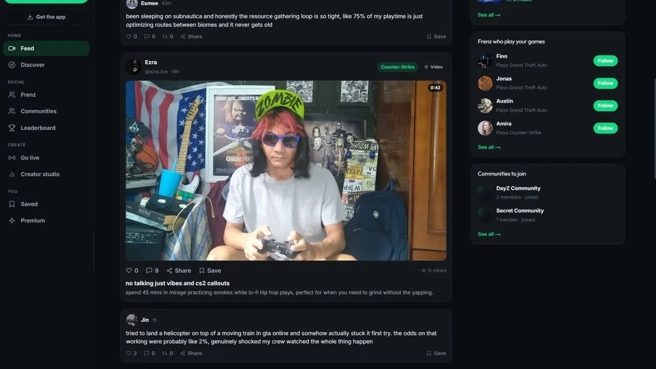 Real Frenz video post in the feed